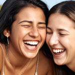 **Friends laughing heartily together**, creating a strong sense of connection.