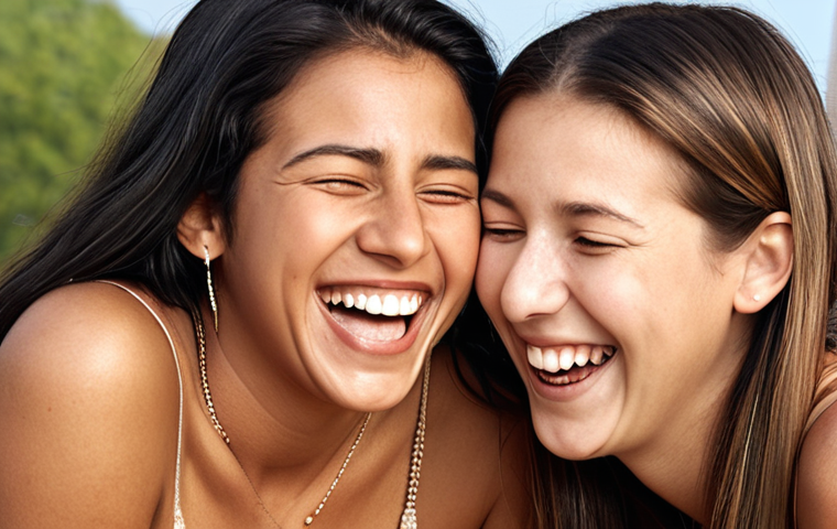 **Friends laughing heartily together**, creating a strong sense of connection.