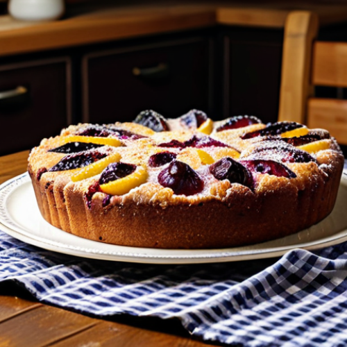 Home 10 Zwetschgenkuchen (Plum Cake)**
"A delicious Zwetschgenkuchen (plum cake) with streusel topping, sitting on a checkered tablecloth in a cozy German kitchen. The cake is freshly baked with visible juicy plums. Background includes rustic wooden table and traditional German pottery. Professional food photography, high detail, warm lighting, safe for work, appropriate content, fully clothed, family-friendly, perfect anatomy, natural proportions."
**