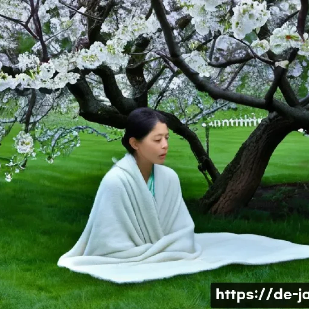 자두의 특이한 행동과 이유 - **Prompt:** A serene, early morning garden scene depicting a small, blossoming plum tree carefully c...